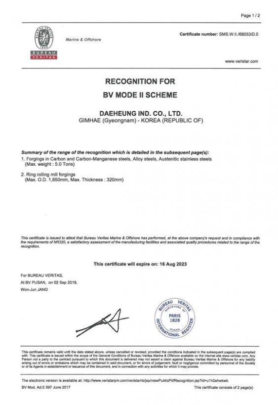 BV CERT until 23.08.16